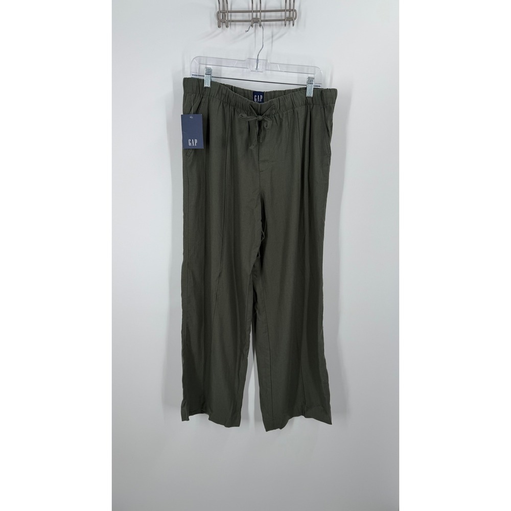 GAP Pull-On Linen Pant Women L Olive Green Wide Leg High Rise NWT